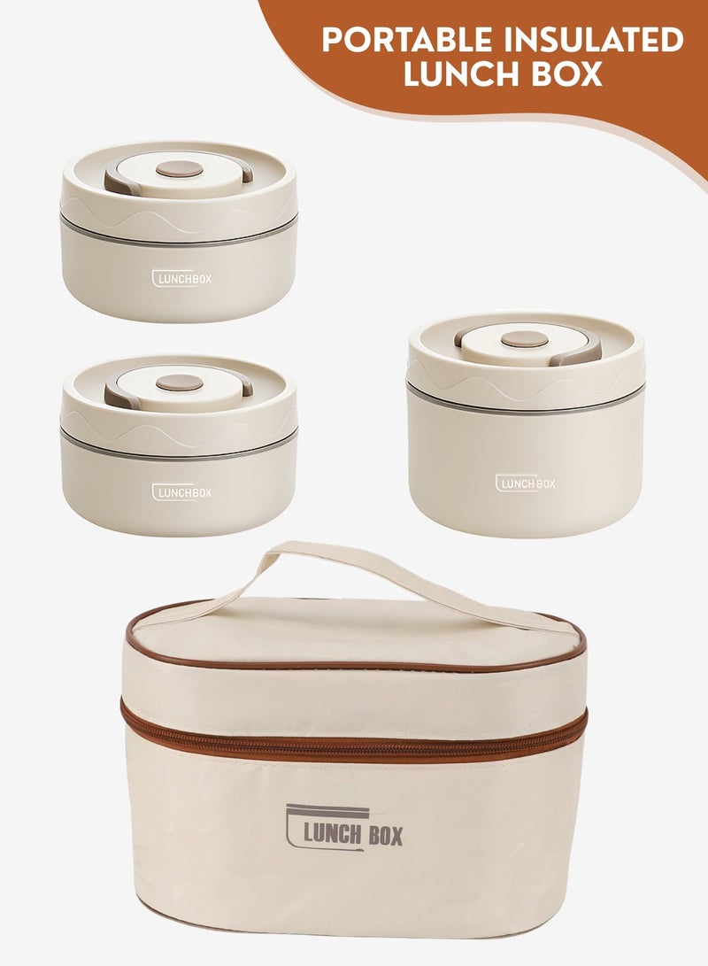 زستو علبة غداء حرارية قابلة للتسخين بالميكروويف، حاويات غداء معزولة محمولة مع حقيبة، مانعة للتسرب وقابلة للتكديس، حافظة طعام من الستانلس ستيل للبالغين والأطفال، مجموعة من 3 صناديق بنتو معزولة متعددة الطبقات - Image 1